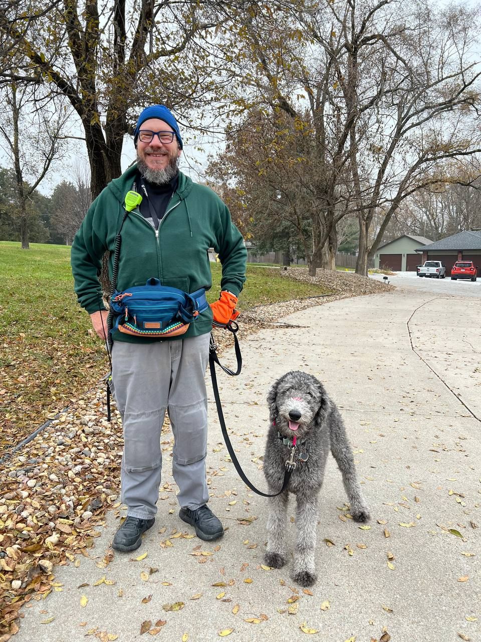 Yahtzee our four year old silver poodle and me on 11/20/2025