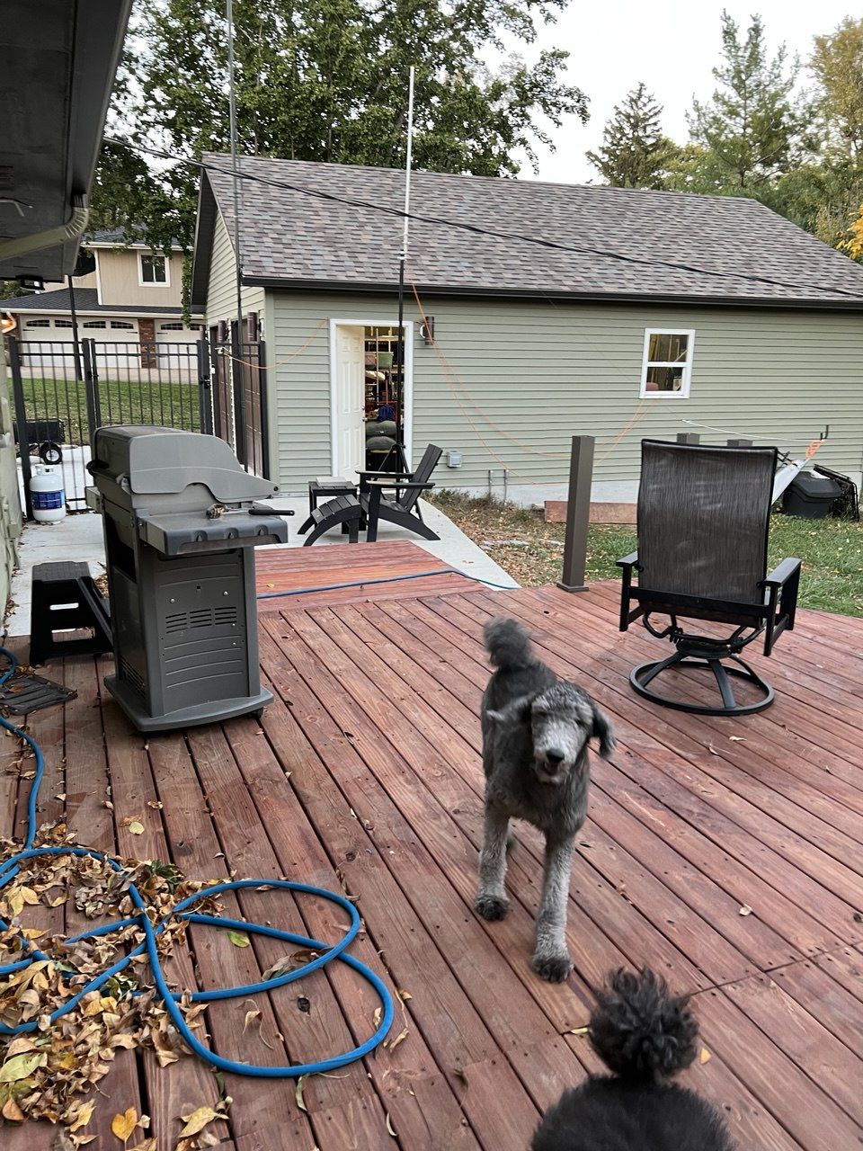 At home by the detached garage